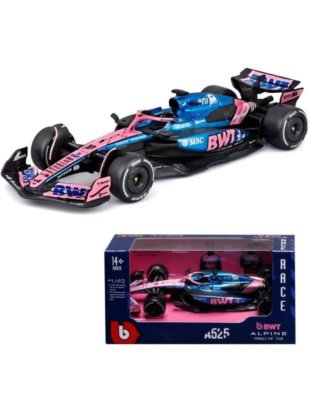 Diecast 1/43 Scale F1 Car Model - Alpine A525, Pierre Gasly & Franco Colapinto